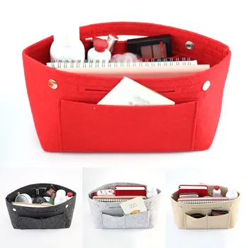 

Vintage Felt Cosmetic Bag Travel Multiple Pockets Makeup Bag Functional Beauty Organizer Pouch Make Up Organizers Cheap Bags