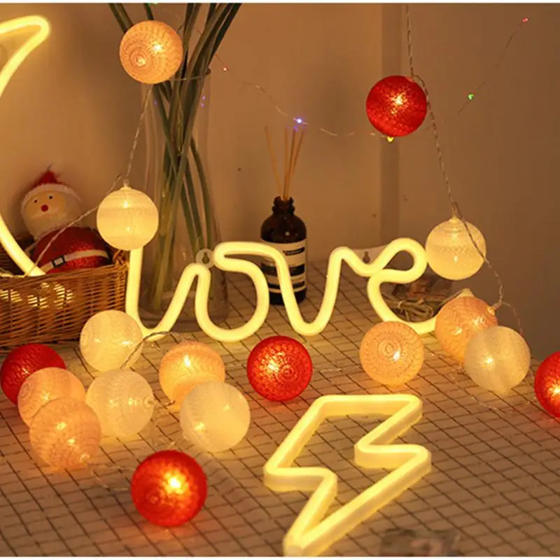 Garland LED Cotton Balls String Lights Outdoor Cotton Ball Light Holiday Wedding Christmas Party Bedroom Fairy Lights Decoration