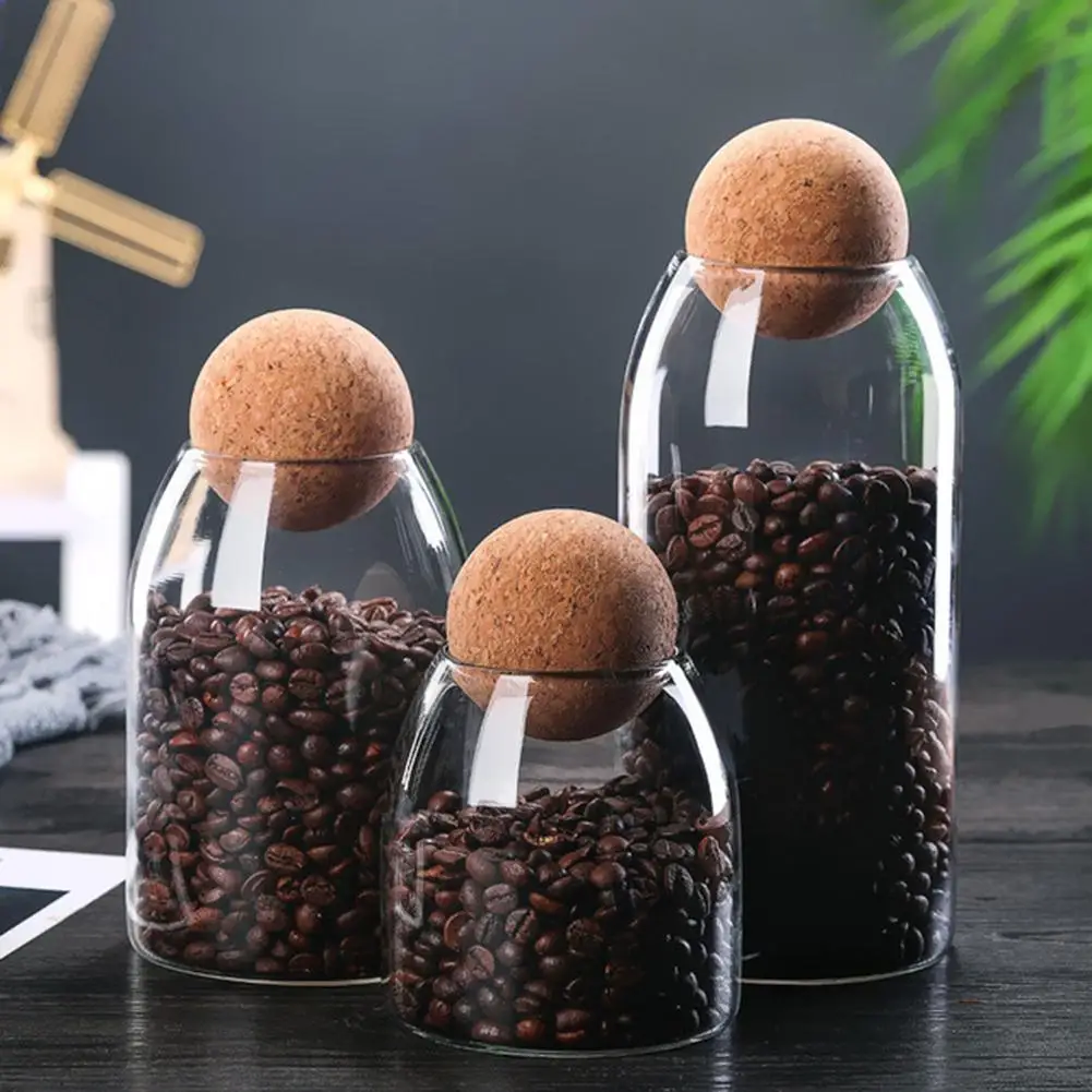 550/750/1200ml Storage Bottle Cork Glass Bean Sugar Tea Coffee Stopper Jar Can Clear | Дом и сад