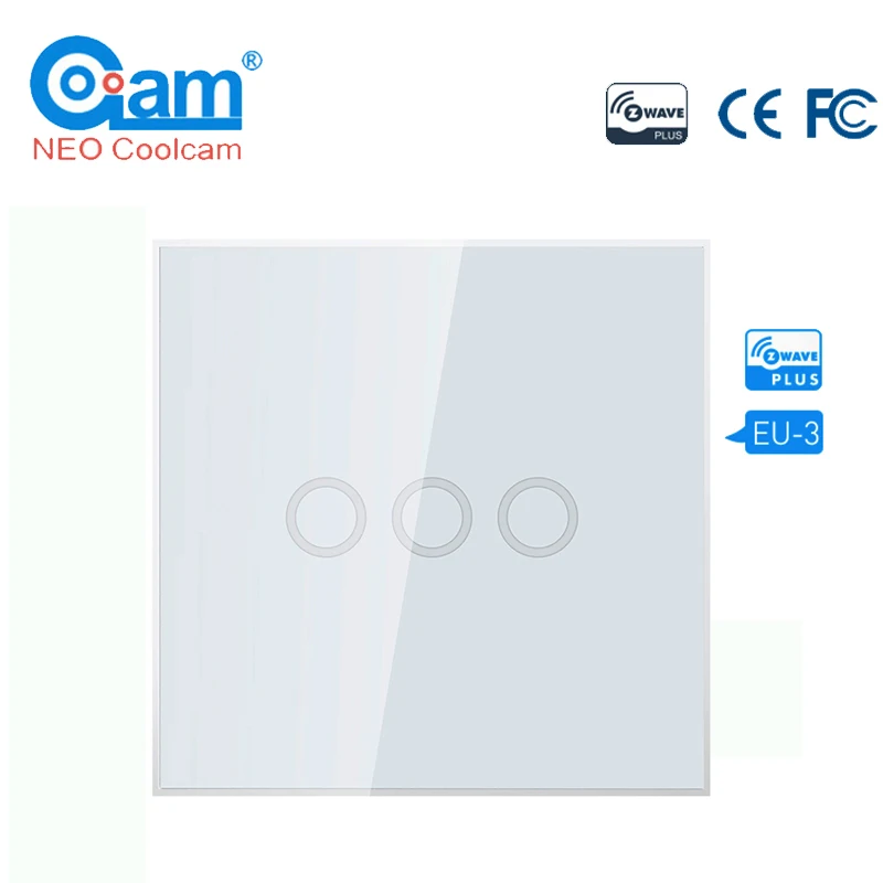 

NEO COOLCAM 3CH Z-wave Plus Wall Light Switch 3 Gang Home Automation Wall Light Switch Touch Control Remote Control EU 868.4MHZ