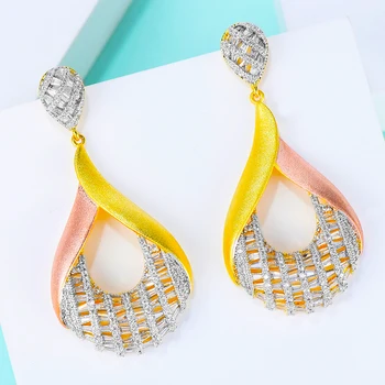 

High Quality 57mm Long Luxury Rosegold Drop Full Pave Cubic Zirconia Engagement Party Drop Dangle Earrings Jewelry For Women