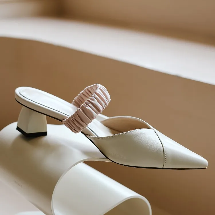 

2020 Spring And Summer WOMEN'S Shoes Full-grain Leather Pull Wrinkle Elastic Pointed-Toe Slipper Closed-toe Slippers Women's