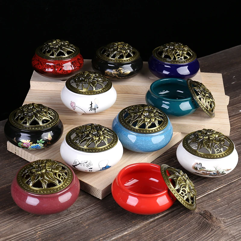 

Lucky Home Decoration for Incense Black Glaze Disc Censer Ceramic Incense Burner Holder Seat Indoor Household