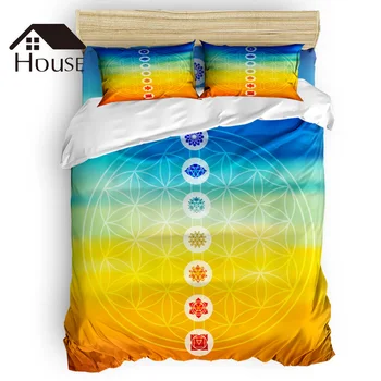 

Gradient Toned Chakra Centers Spiritual Power Universe Harmony Religious Design Duvet Cover 4 Piece Bedding Set