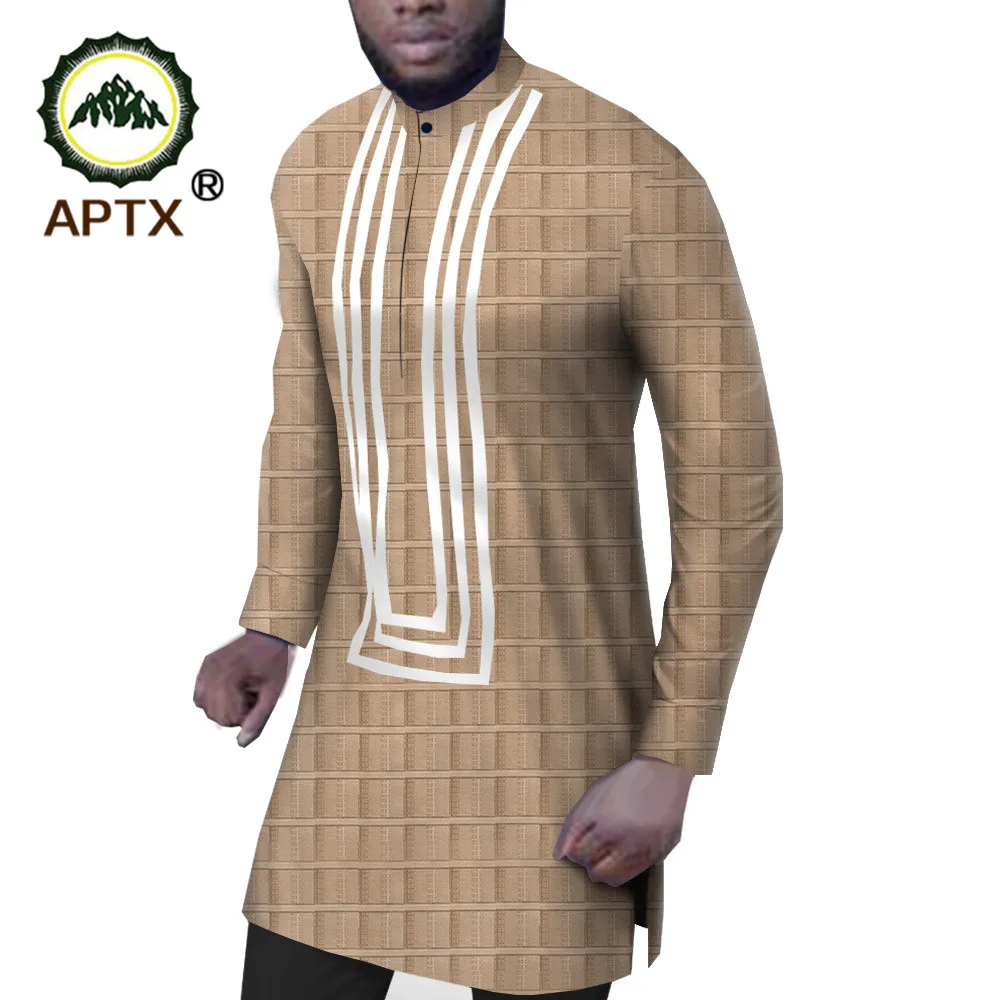 

APTX Shirt for men tailor made jacquard fabric men's long sleeves side slit long shirt T1912003