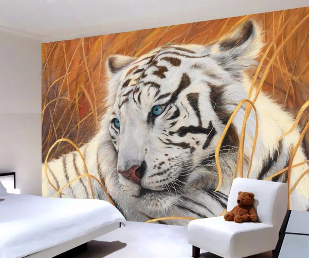 Wellyu-mural personalizado de grande dimensão branco com tigre., papel de  parede 3d para decoração de casa e quarto.