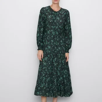 

2019 za women's fashion flroal print maxi dress round neck flowly actumn oversized female's PRINTED dresses for girls xs s m l