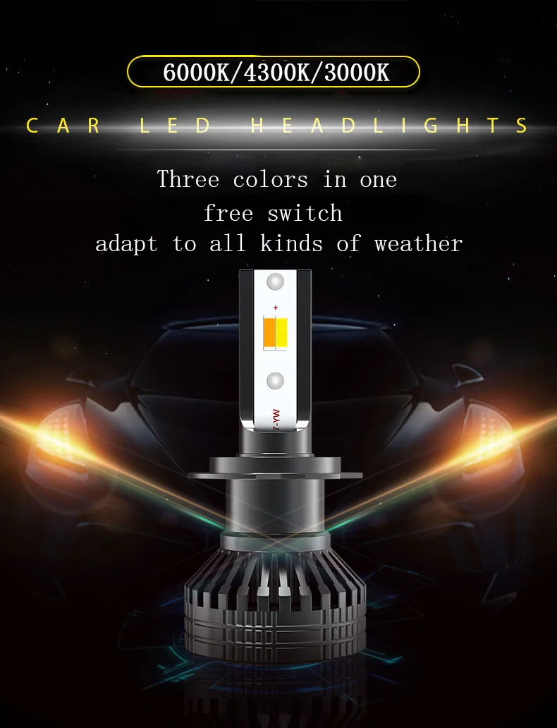 2 шт. автомобиль Tri Цвет 3 Цвет светодиодный противотуманный фонарь H1 H4 H7 H11 HB4 9006 HB3 9005 3000K 4300K 6000K цвет: желтый, белый двойной 3 цвета светодиодный лампы