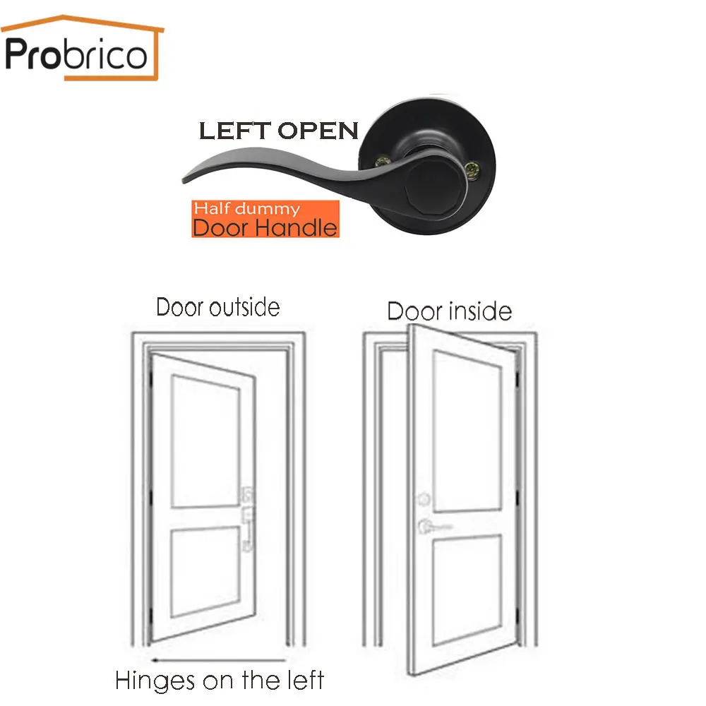 Left open Handle Probrico черная дверная ручка для межкомнатного дверного замка s Передняя Задняя дверная ручка с замком цилиндр/защелка бесшумный деревянный дверной замок фурнитура - Цвет: Left open Handle