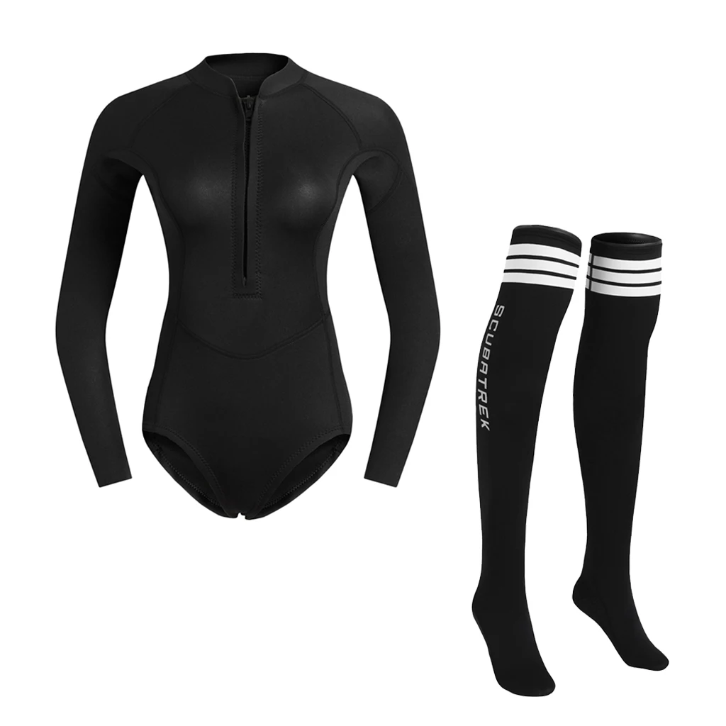 MagiDeal для женщин 2 мм неопреновый гидрокостюм купальники бикини шорты с ребром носки дайвинг короткая куртка с длинным рукавом