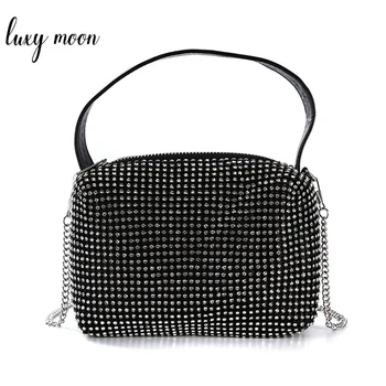 

Luxury Diamond Evening Clutch Bags for Women Black PU Leather Mini Handbag Chain Shoulder Bag Wedding Party Purse ZD1641