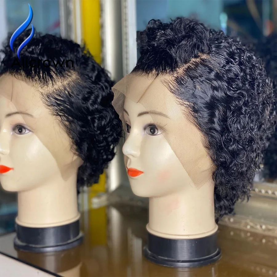Alicrown Pixie Cut Парики Короткий Боб кружевные передние человеческие волосы парики