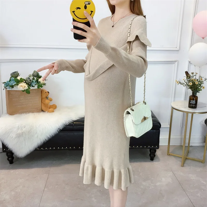 

3128 Autumn And Winter New Style Sweater Skirt Sweater Long-sleeved Pullover Maternity Clothes Mid-length Korean-style Fashion S