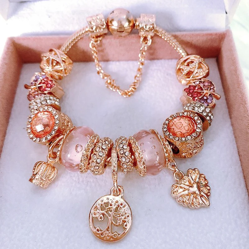 Rose Gold Crystal Charm Bracelets 
