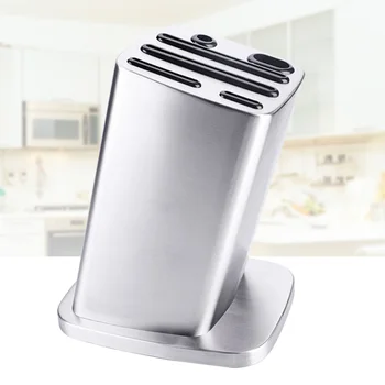 

6-Slots Kitchen Knife Block Anti-skid Stainless Steel Holder Scissor Storage Rack Tilt Style Inserted Knife Organizer for Indoor