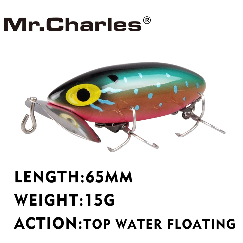 Mr. Charles CMCS124 1 pièces leurre de pêche 65mm 15g eau supérieure flottant Popper dur appâts qualité professionnelle leurres matériel de pêche