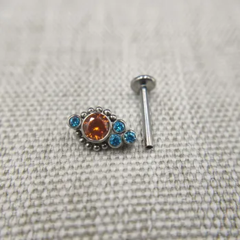 

16G Implant Grade Titanium ASTM F136 Labret Piercing Body Jewelry with Color Gem