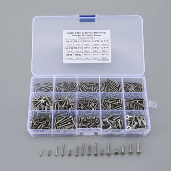 

420pcs M2 M2.2 M2.6 M3 M4 304 Stainless Steel Screw Cross Phillips Flat Head Self-tapping Wood Screws Combination Set