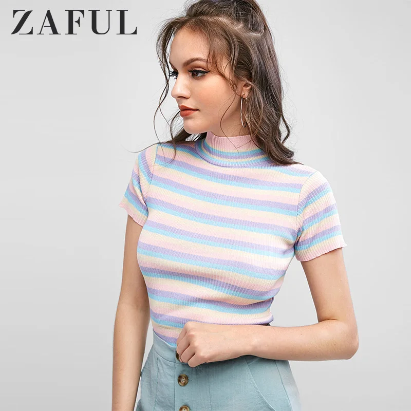 ribbed turtleneck short sleeve