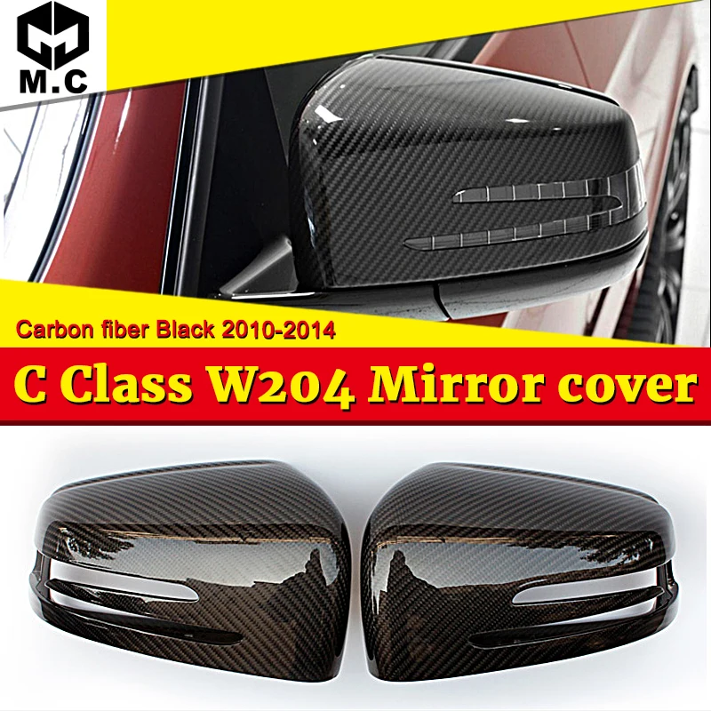 

For MercedesMB C-Class W204 Side Mirror Cover Cap 2-Pcs 1:1 Replacement True Carbon Fiber Black C180 C200 C250 C63 Look 2010-14