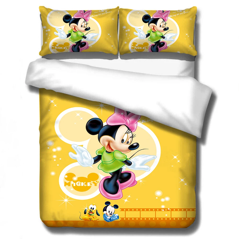 

Yellow Mickey Minnie Mouse Duvet Cover Kids Present Bedclothes 3d Bedding Sets for Full Queen 3pcs Bed Quilt cover pillowcase