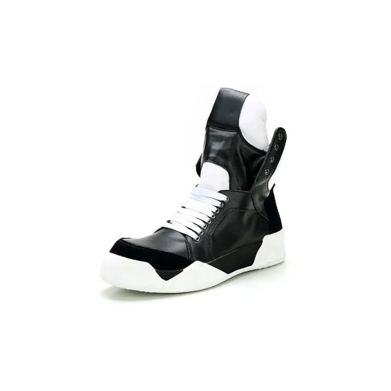 Дизайнерские высокие мужские кроссовки из натуральной кожи; обувь на толстой платформе со шнуровкой; зимние черные и белые повседневные ботильоны в стиле хип-хоп