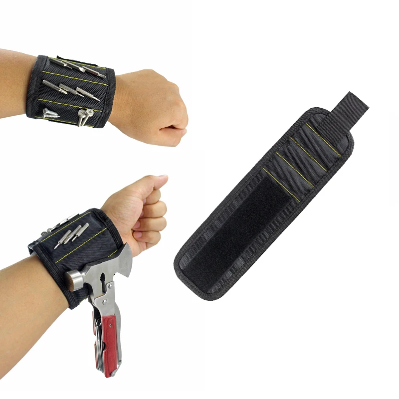 

Magnetic Wristband Portable Tool Bag with 3 Magnet Electrician Wrist Tool Belt Screws Nails Drill Bits Bracelet for Repair Tool