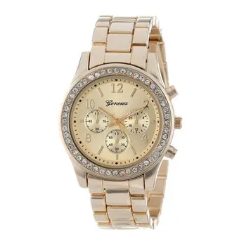 

Three Eyes Band Diamond Stainless Steel Metal Watch Neutral alloy world time luminous calendar Decorative timing