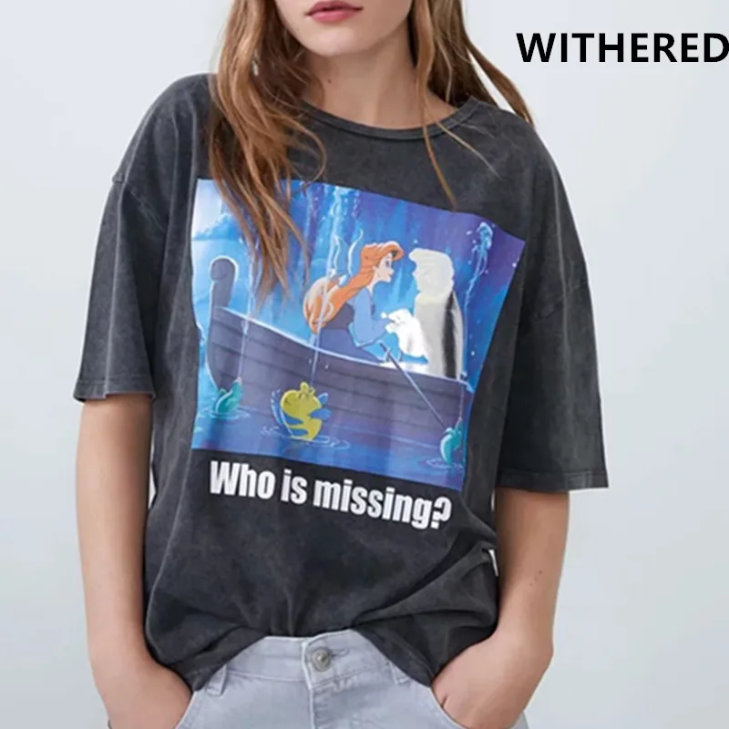 Увядшая футболка в английском стиле с круглым вырезом для девочек, хлопок, Женская Футболка harajuku camisetas verano mujer