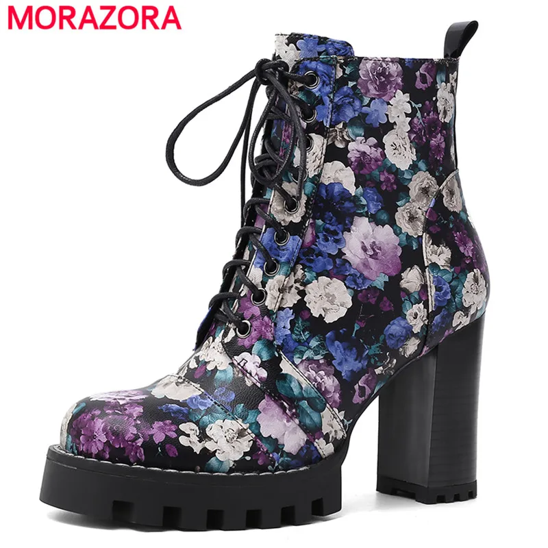 

MORAZORA 2020 New arrive quality printed women boots winter autumn boots high heel fashion platform ankle boots women shoes
