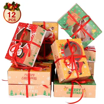

12pcs Christmas Cookie Boxes High Quality Festive Cookie Holders Kraft Paper Christmas Cookie Gift Boxes for Cookies Treats