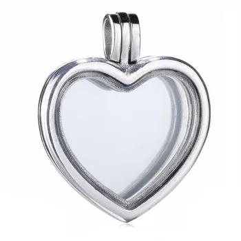 

925 Sterling Silver Bead Charm Floating Heart Locket Sapphire Crystal Glass Necklace Pendant Fit Bracelet Diy Jewelry