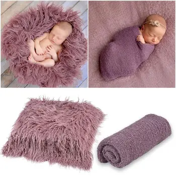 

2pcs Newborn Photography Props Baby Blanket Swaddle Photography Wrap Shaggy Area Rug