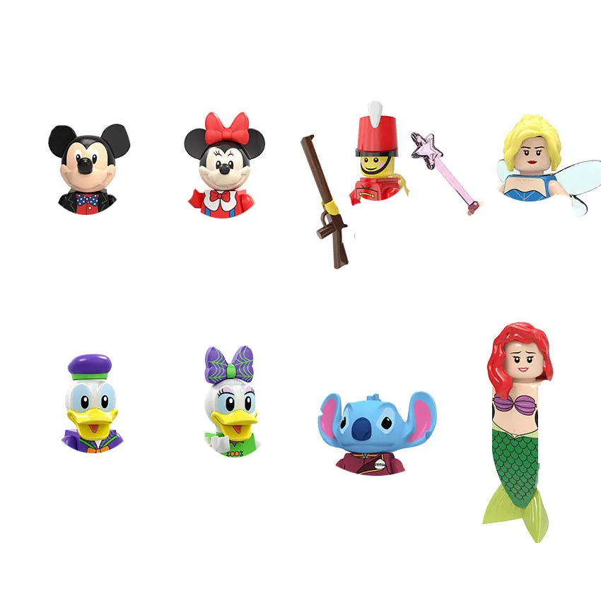 Film Mickey Minnie Mouse Stitch Donald Mermaid Anime Bricks Mini Action Toy Figures Assemblare Blocchi Per Regali Per Bambini