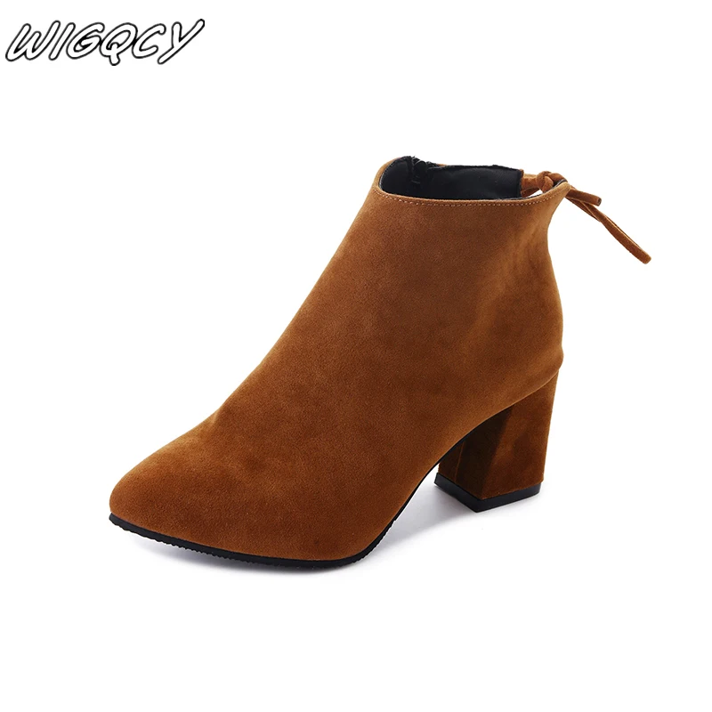 

2019 women's winter warm Martin boots solid color pointed side zipper high-heeled non-slip Suede boots sexy prom wedding shoes