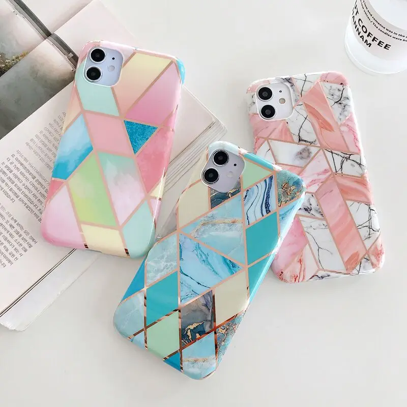 US $185.28 100Pcs Phone Case For IPhone SE2 X XR XS Max 6 7 8 Plus Electroplated Splice Marble Soft IMD Cover For IPhone 12 Mini 11 Pro Max