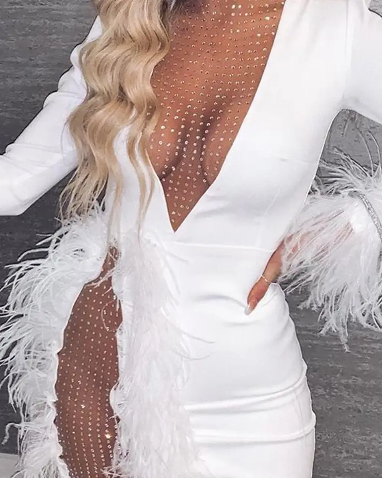 white feather mini dress