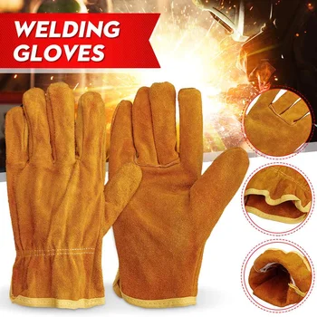 

Welders Gloves Cow Split Leather Factory Gardening Welding Wood Stove Work Protective Glove Heat Resistant Long section safe