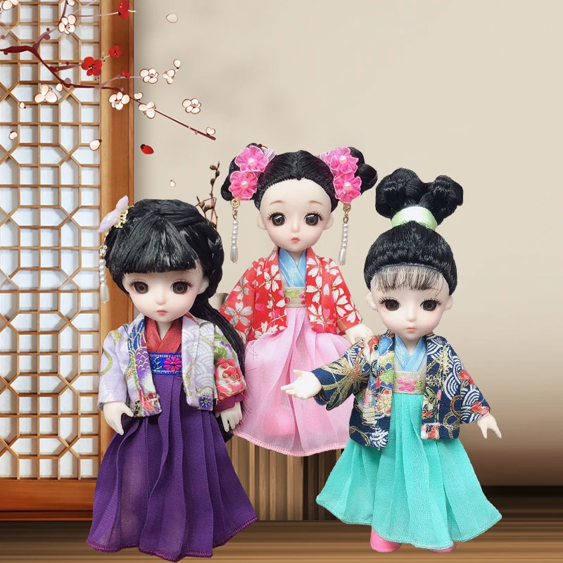 

New 13 Movable Joints 16Cm BJD Chinese Costume Doll 1/12 Makeup and Retro Clothes Three-Piece Set To Send Shoes Girl Toy Gift