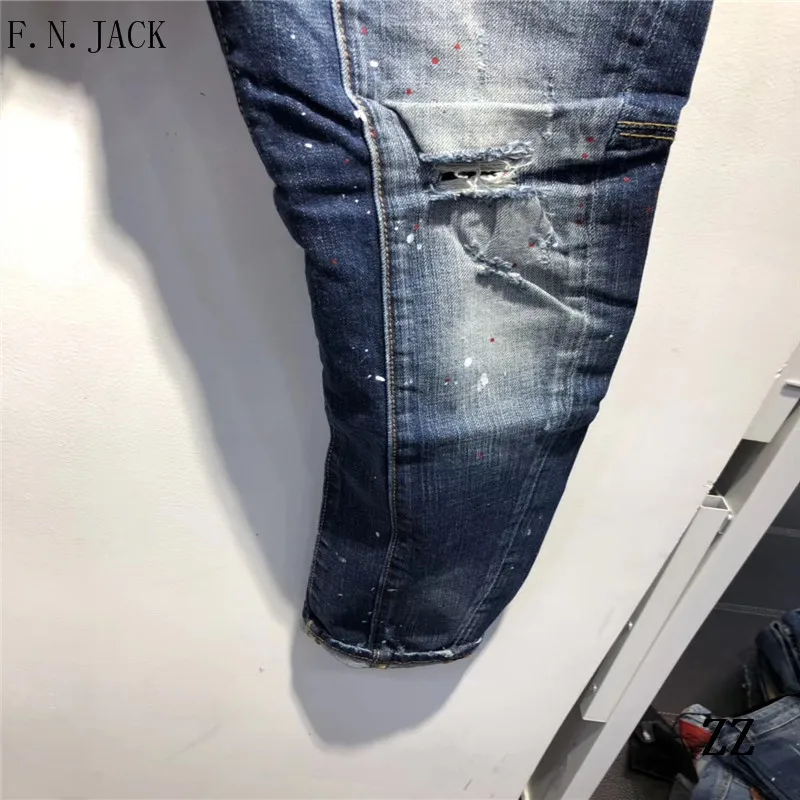F. N. JACK, новинка, модные мужские джинсы, стильные рваные брюки-карандаш, обтягивающие, обтягивающие, хип-хоп, джинсовые, в горошек, с дырками, низкие, повседневные джинсы, горячая распродажа