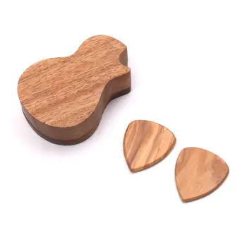 

3pcs/set Wooden Guitar Pick Box with 2 Picks Paddle Wood Container for Guitarist