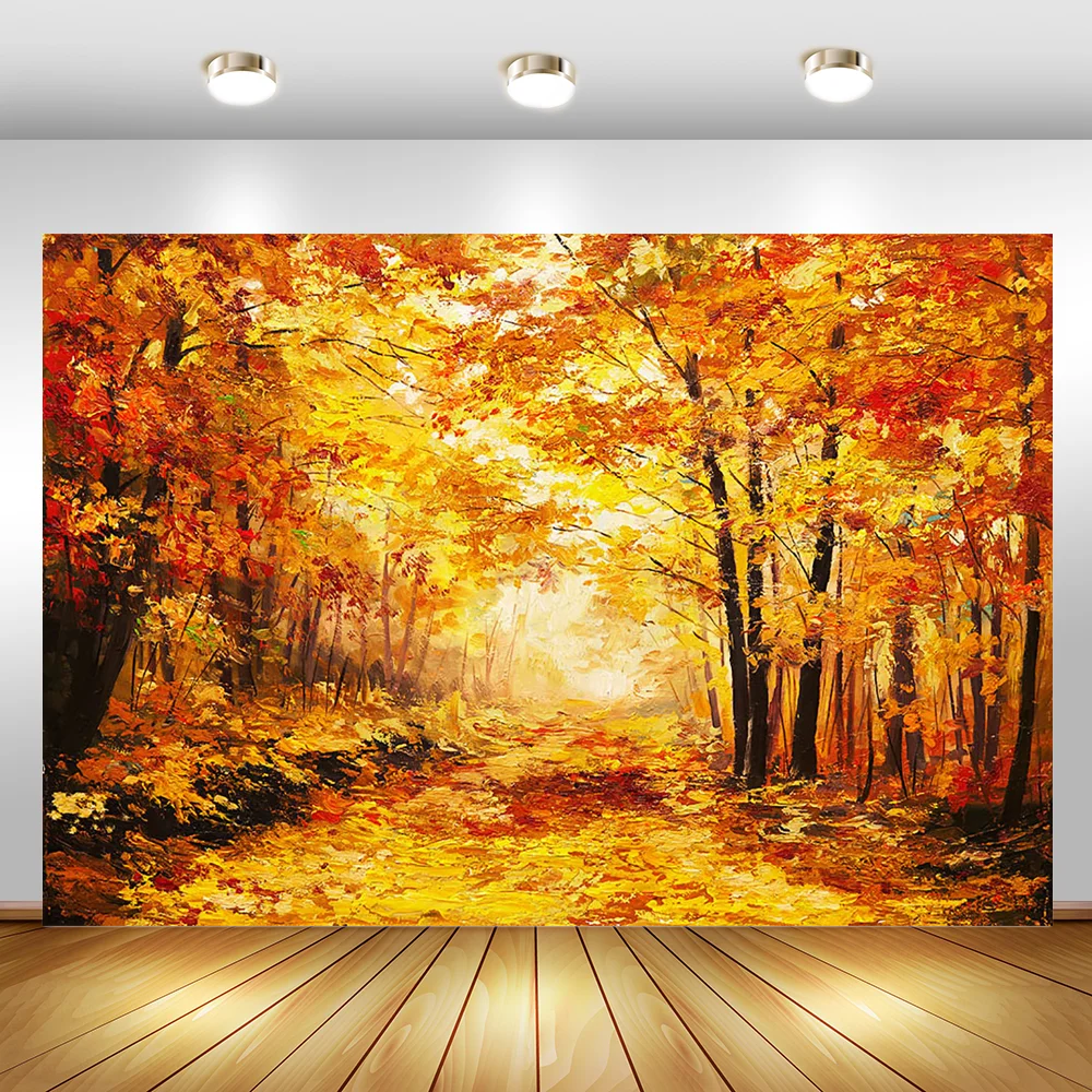 

MOCSICKA Autumn Forest Photography Backgrounds Golden Maple Leaf Oil Painting Photography Backdrops Portrait Birthday Backdrop