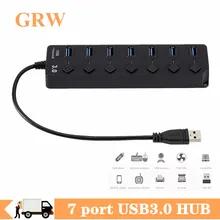 Высокоскоростной 7 портов USB 3,0 концентратор адаптер USB концентратор 3,0 Переключатель ВКЛ/ВЫКЛ с ЕС/США адаптер питания для компьютера ноутбу...(China)