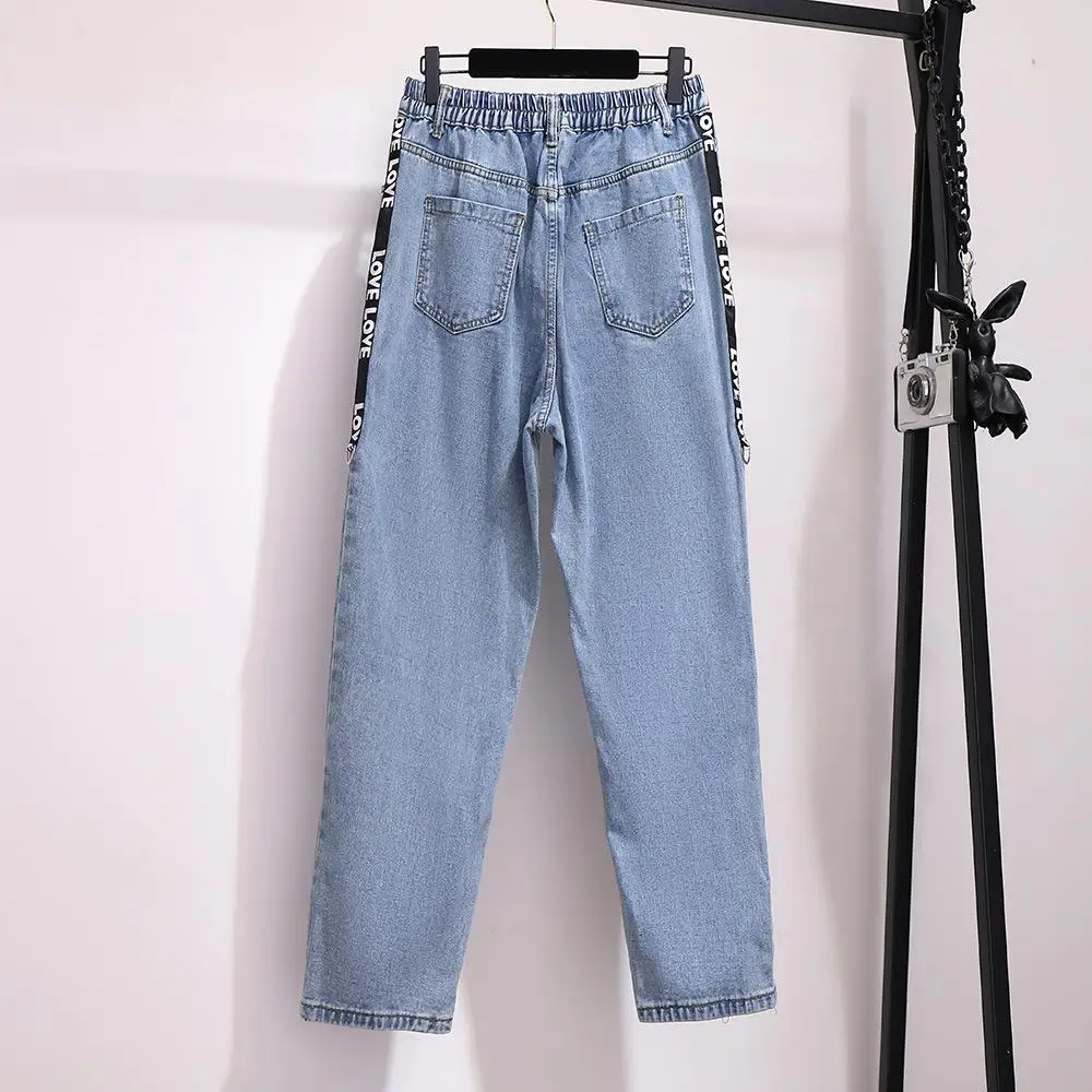 2XL-6XL, женские джинсовые брюки большого размера, Осень-зима, плюс размер, 5XL, повседневные джинсы с эластичной резинкой на талии, джинсовые штаны большого размера, широкие джинсы
