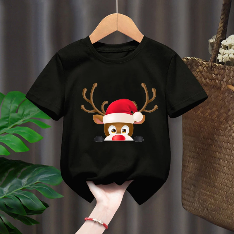 Merry Christmas New Fashion Funny Santa Gift Graphic Kids Black Tshirts Boys Short Sleeve Children T-shirt Girls Casual Tops Tee