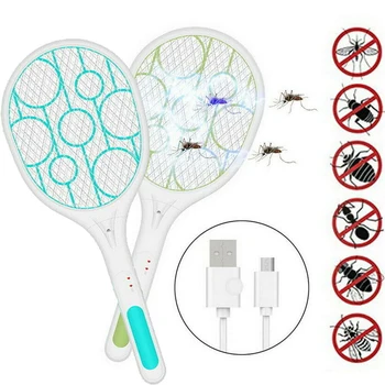 

USB Rechargeable Household Electric Mosquito Pat Built-in LED light Insect Racket Killer Swatter Bug Mosquito Handheld Racket