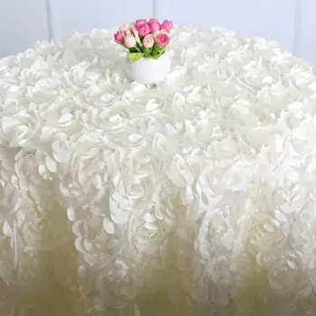 

120cm Round 3D Rose Fabric Tablecloth Table Cover Wedding Banquet Party Decor
