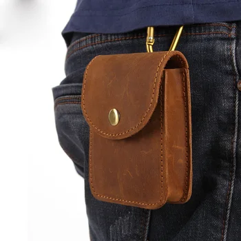

Pocket Man Crazy Horsehide Magnetic Buckle Mini Saddlebag Genuine Leather Wear-resisting Men's Belt Bag