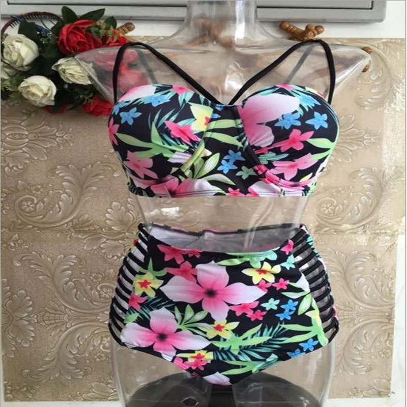 

Europe And America-Plus-sized WOMEN'S Bikini Fat Printed Split Type Swimwear Tour Bathing Suit Bikini