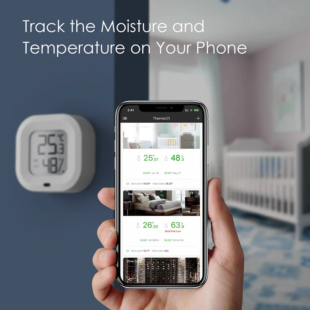 Termómetro inalámbrico para interiores, higrómetro compacto con Bluetooth 5,0, Sensor de temperatura y humedad, Monitor de temperatura y humedad para el hogar